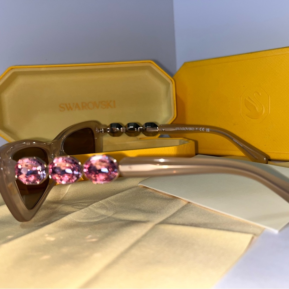 Swarovski Tan and Pink Cat-Eye Glasses with Crystal Embellishments - Picture 5 of 7